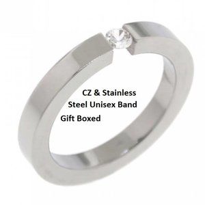 Ring cubic zirconia band stainless steel Unisex NT